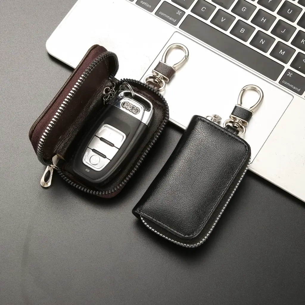 Dompet Kunci Mobil Resleting K08 Gantungan Kunci Mobil / Motor Penyimpanan STNK Multifungsi Car Coklat Penutup