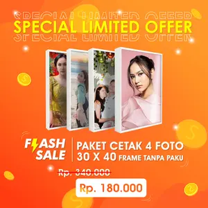 PAKET 4 FRAME 30x40CM + CETAK FOTO TANPA PAKU TINGGAL TEMPEL Dipasang di Dinding
