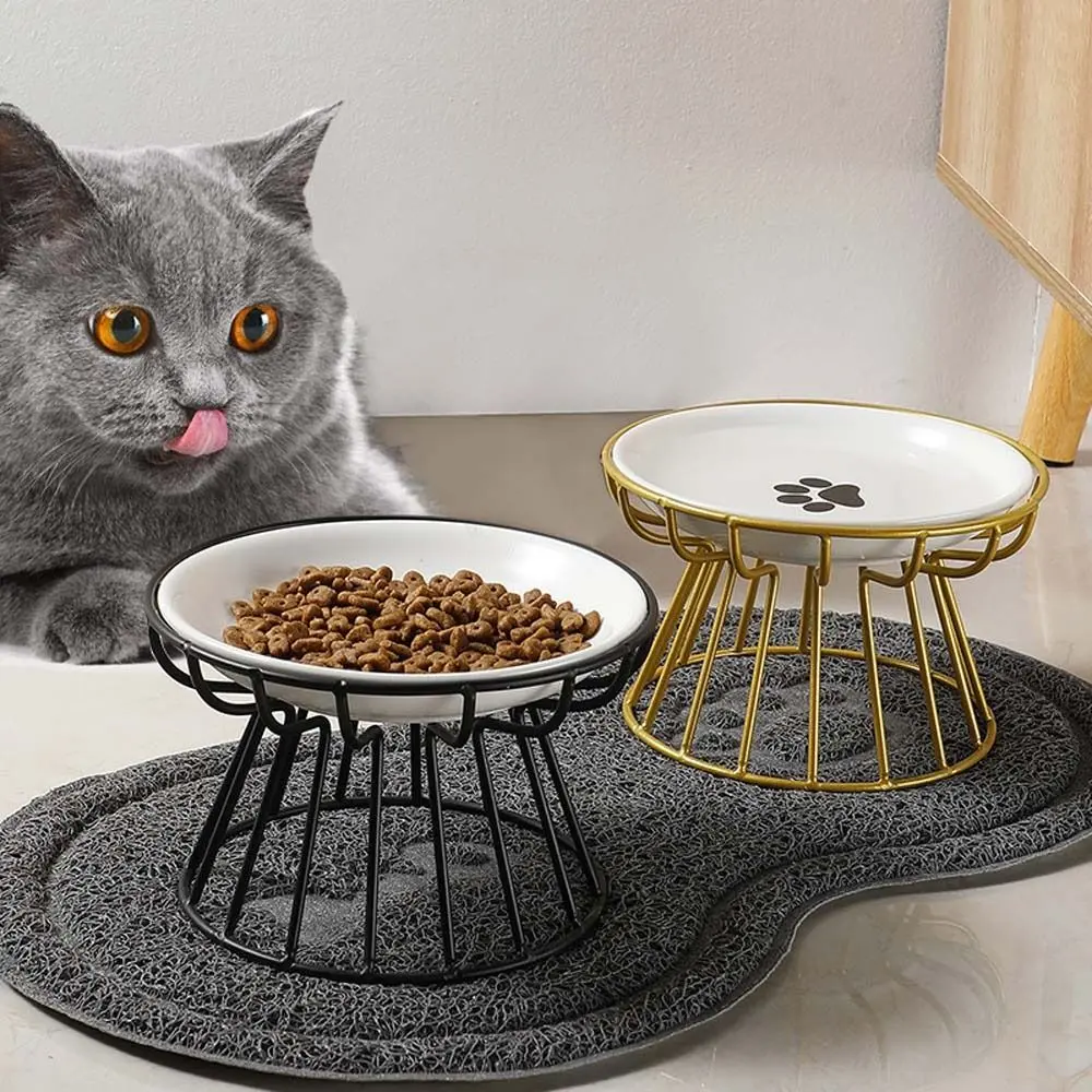 Anti-cervical Spondylosis Ceramic Snack Canned Plate For Dog Cat Elevated Cat Feeder Drinker Cat Food Bowl Water Feeder Container Pet Feeder Bowl Pet Supplies