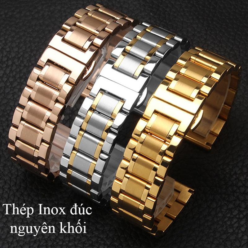  Dây đồng hồ nam nữ thép inox đúc nguyên khối size 18mm 20mm 22mm 24mm - quai đeo đồng hồ kim loại milaneses khóa bấm cao cấp 
