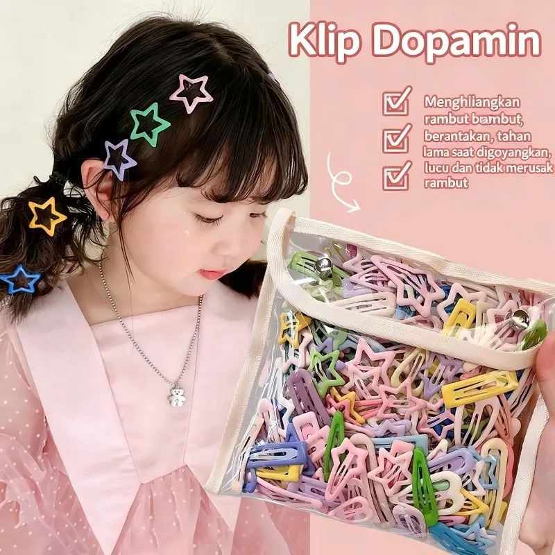 4-100pcs Set Jepit Rambut Bintang Y2K Warna Dopamin Jepit Samping BB Anak