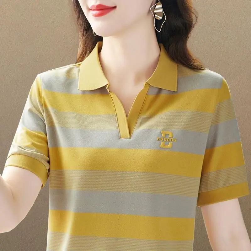 Áo Thun Ngắn Tay Có Ve Áo, Dành Cho Phụ Nữ Trung Niên, Hàng Mới Về Mùa Hè, Thoáng Khí, Áo Ngoại Cỡ Cho Mẹ Trung Niên, Áo Polo Cao Cấp, Dành Cho Phụ Nữ Women Top 0