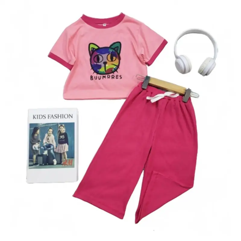 Đồ bộ bé gái quần lửng áo tay ngắn hình in con mèo rất đẹp, vải thun cotton có size đại,set bộ quần áo tay ngắn cho bé gái độ tuổi từ 3-11 tuổi HANA KIDS 0