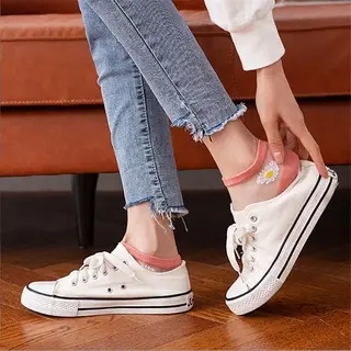 3&6 pasang Kaos Kaki Pendek Wanita Transparan Motif Bunga Daisy / Kaos Kaki Ankle Cute Semata Kaki Korean Import / TS-35 4