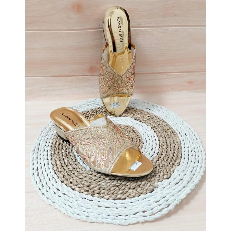 KAKEN SICI SANDAL PESTA WANITA SANDAL HAK TAHU MOTIF PAYET IMPORT HAK BUNGKUS 3 CM YD 012 7
