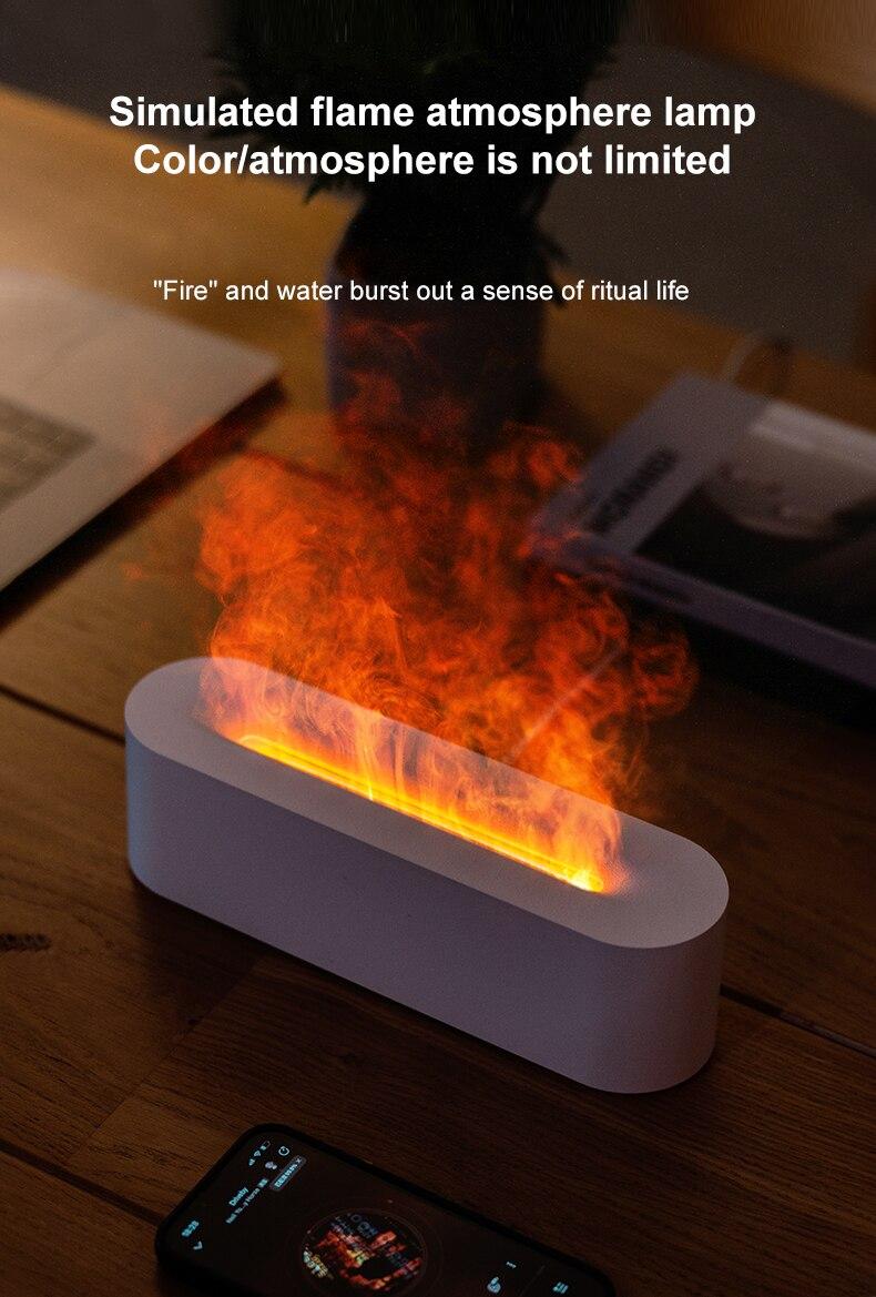 Product Introduction of Flame Aroma Diffuser Humidifier USB Desktop Simulation Light Aromatherapy Purifier Air for Bedroom With 7 Colors 40