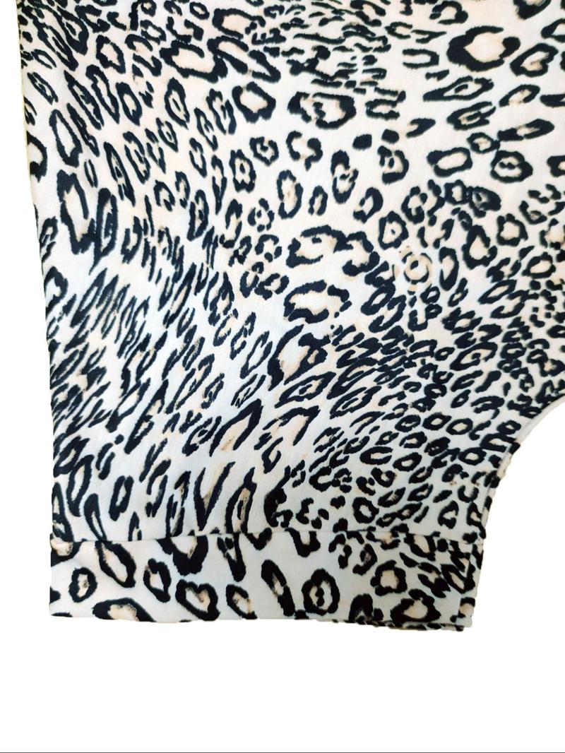 Product Introduction of 【Plus Size】 Leopard Print Batwing Sleeve Tee, Casual Short Sleeve Scoop Neck T-Shirt for Summer, Women's Plus Size Clothing for Daily Wear 11