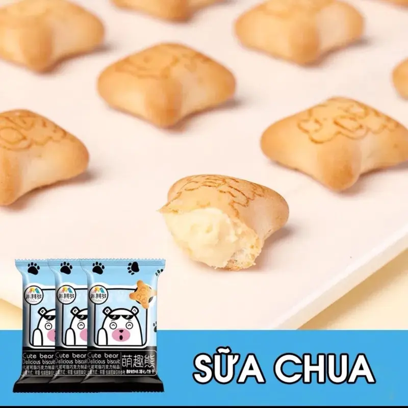 Bánh Gấu Ăn Vặt, Nhân Xu Kem 4 Vị, Nho  (Gói Lẻ 1 Gói ) Socola,bánh Food Snack (TRÊN BAO BÌ CÓ GHI NGÀY SẢN XUẤT/BÁNH CÓ HẠN SỬ DỤNG LÀ 10 THÁNG GHI Ở MẶT SAU BAO BÌ ) KHÁCH ĐỪNG NHẦM LÀ NGÀY HÊT HẠN Ạ ( Về Sll) 6
