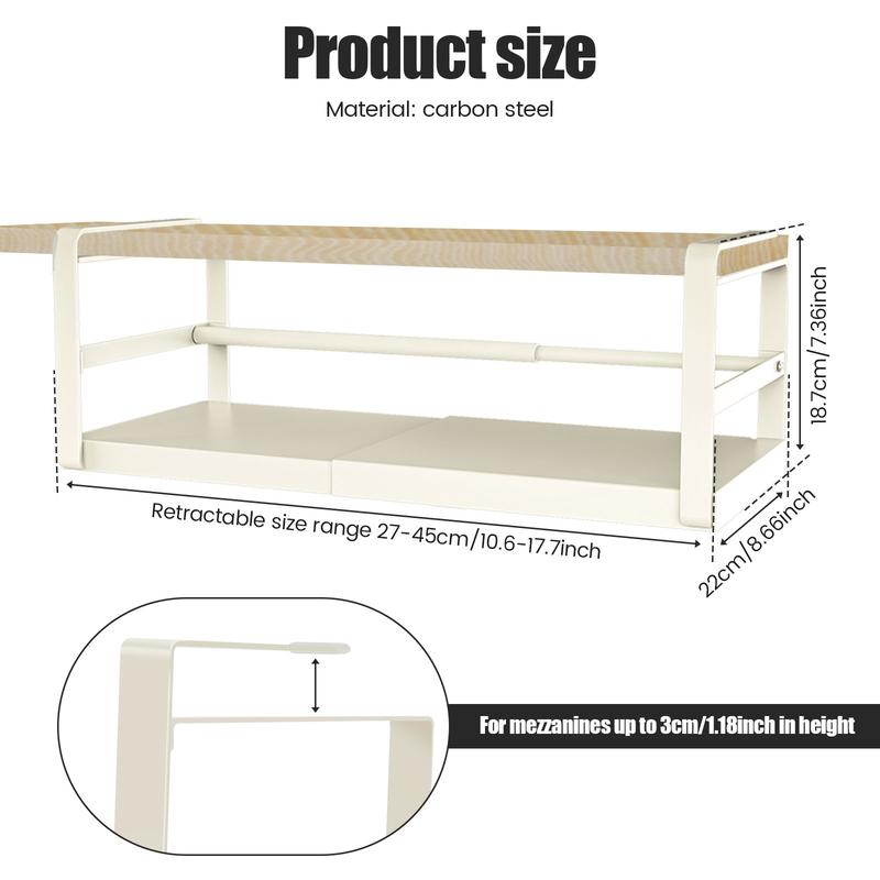 Product Introduction of Expandable Under Shelf Storage Carbon Steel Under Shelf Basket Hanging Under Shelf Organizer Slide in Under Cabinet Shelf for Pantry Cabinet Laundry Room c05Pp 38