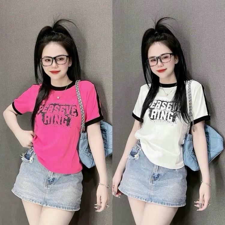 Áo thun cổ tròn phối màu in chữ bigsize 45-85kg (576) chất liệu thun tăm lạnh form babytee xinh xắn