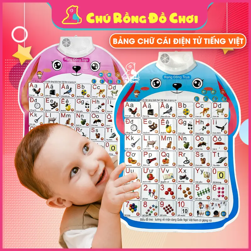 Bảng chữ cái tiếng việt và chữ số điện tử xanh hồng treo tường Đồ Chơi Toy