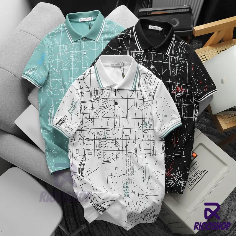 Áo thun nam polo vnxk, áo thun có cổ họa tiết thiết kế cao cấp đen, trắng, xanh LUMOZ RSP026, có size lớn, big size 0
