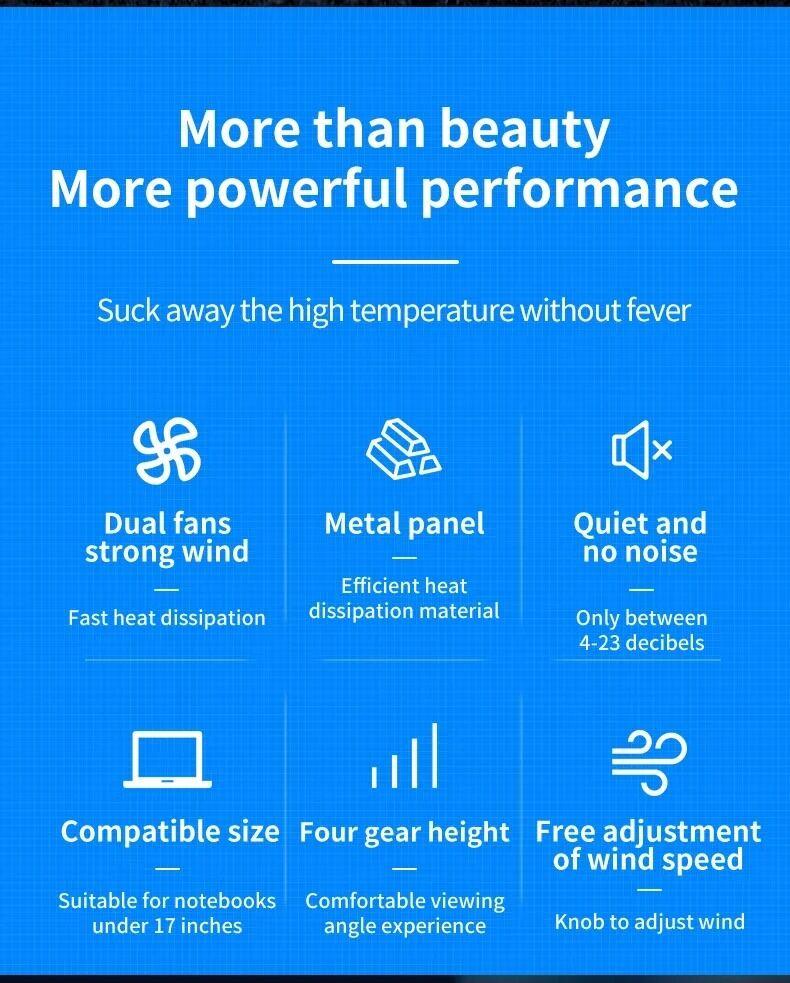 Product Introduction of Kipas Penyejuk Komputer Riba Permainan, Q100, 17 inci, Skrin LED, Dua Port USB, 2600RPM, Pad Penyejuk Komputer Riba, Penyangga Notebook, Untuk Penyejuk Kipas Komputer Riba 13