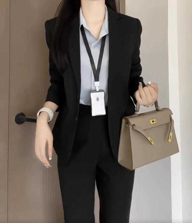 Product Introduction of Set Sut Hitam untuk Wanita, Gaya Baru Musim Bunga dan Musim Luruh, Blazer Komuter Profesional Elegan mewah, Sesuai untuk Temuduga Kelayakan Guru 6
