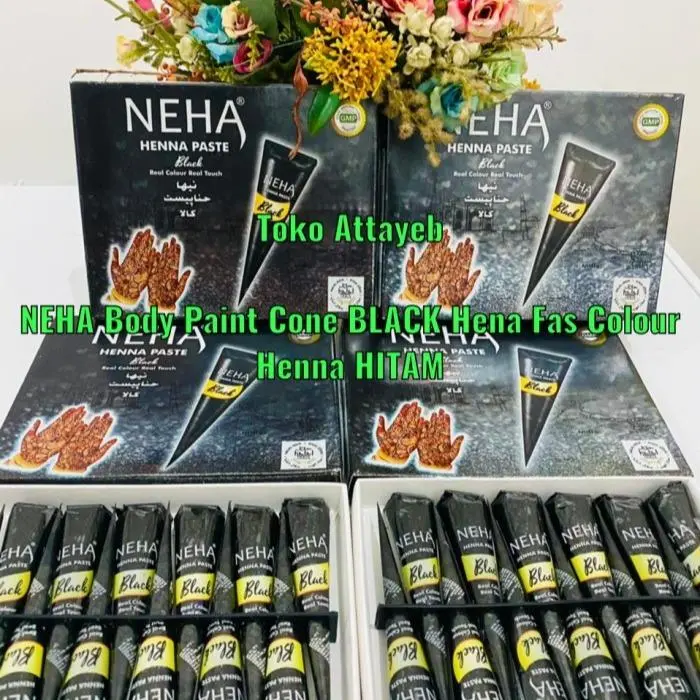 PERBOX ISI 12 NEHA Body Paint Cone BLACK Hena Fas Colour Henna HITAM