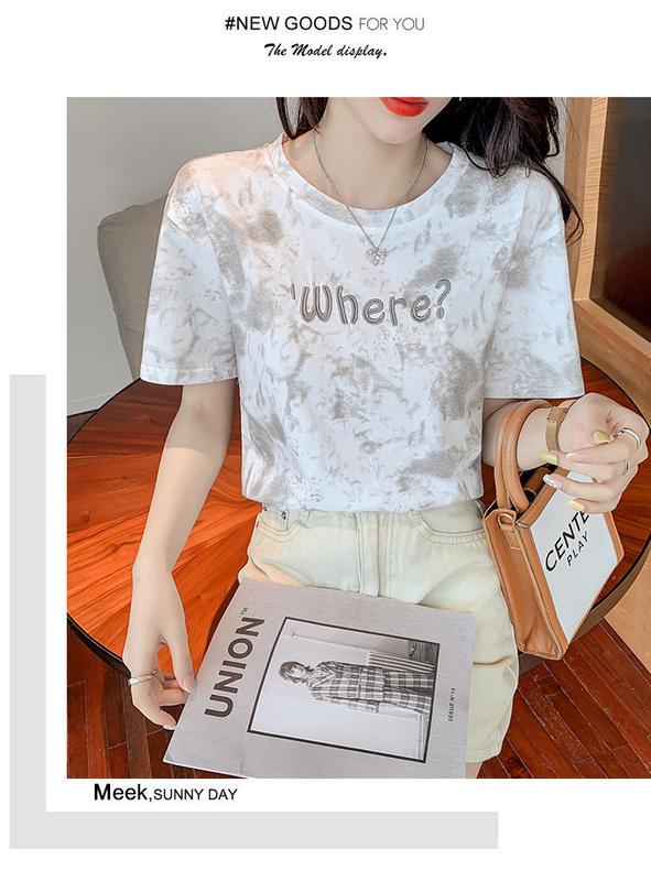 Product Introduction of M58 Embroidered Short Sleeve T-shirt Women's Loose Bottoming Shirt Large Size Top 2022 New Spring and Summer New Ins Fashion Half Sleeve 20
