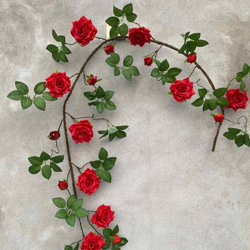 Dây hồng leo dài 1m50 có 9 bông hoa 6 nụ 15 nhánh lá chất liệu hoa nụ lá bằng vải lụa thân bằng nhựa giả cổ bên trong có lõi thép dễ dàng trang trí Decor Trang Trí Nhà Decor Phòng