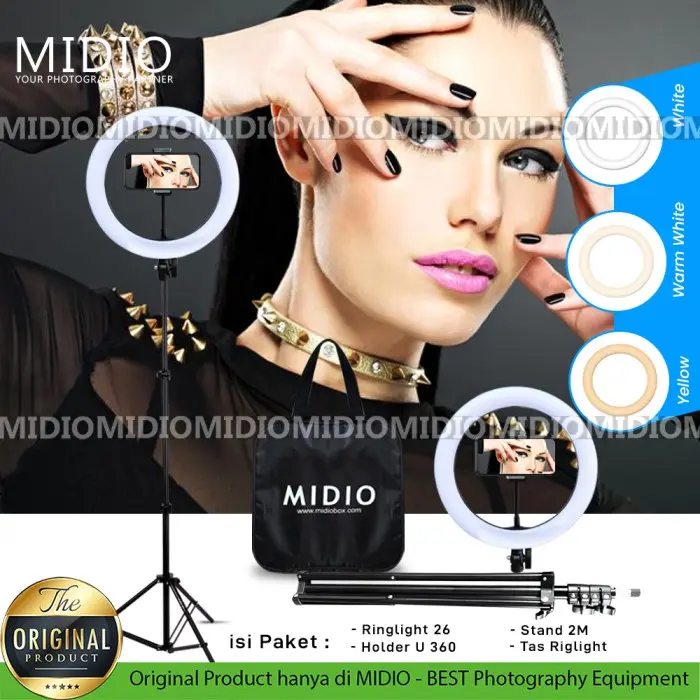 Ring Light BN26 Midio 26cm USB + Stand 2M untuk Live Streaming Vlogger + Holder U & Ball Head 4