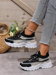 Women's Fashionable Lace Up Sneakers, Casual Lightweight Breathable Comfortable Sports Running Shoes, All-match Basic Shoes for Daily Wear