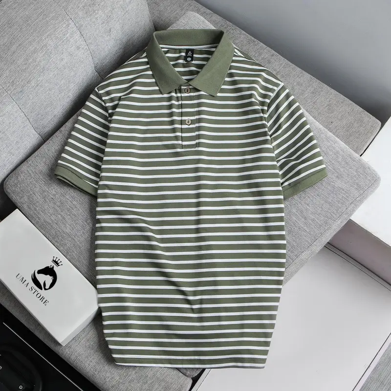 Polo sọc kẻ ngang vải Pique cổ bẻ UMA STORE Form Regular Menswear Ngắn Tay Đen Trắng (POLOUMAOR 3 ) Có Cổ Áo Tay Ngắn 3