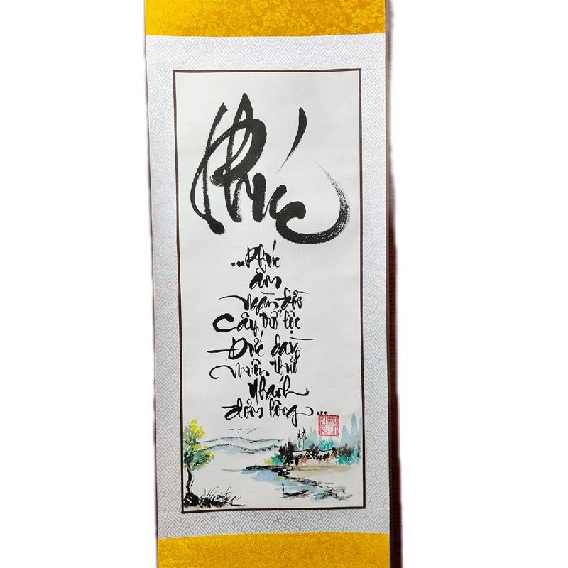 Biểu Thư Pháp Giấy Xuyến Bồi Gấm 32x80cm - Tranh Decor Treo Tường Decor Phòng bộ  vật tràng  phan 1