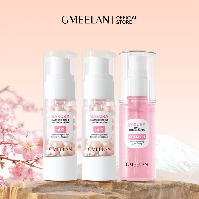 GMEELAN 3PCS Kem Dưỡng Nách Sakura Underarm Cream 30g Kem hỗ trợ dưỡng sáng nách*2 + Xịt hỗ trợ khử mùi SAKURA GLUTA 50ml Bodycare