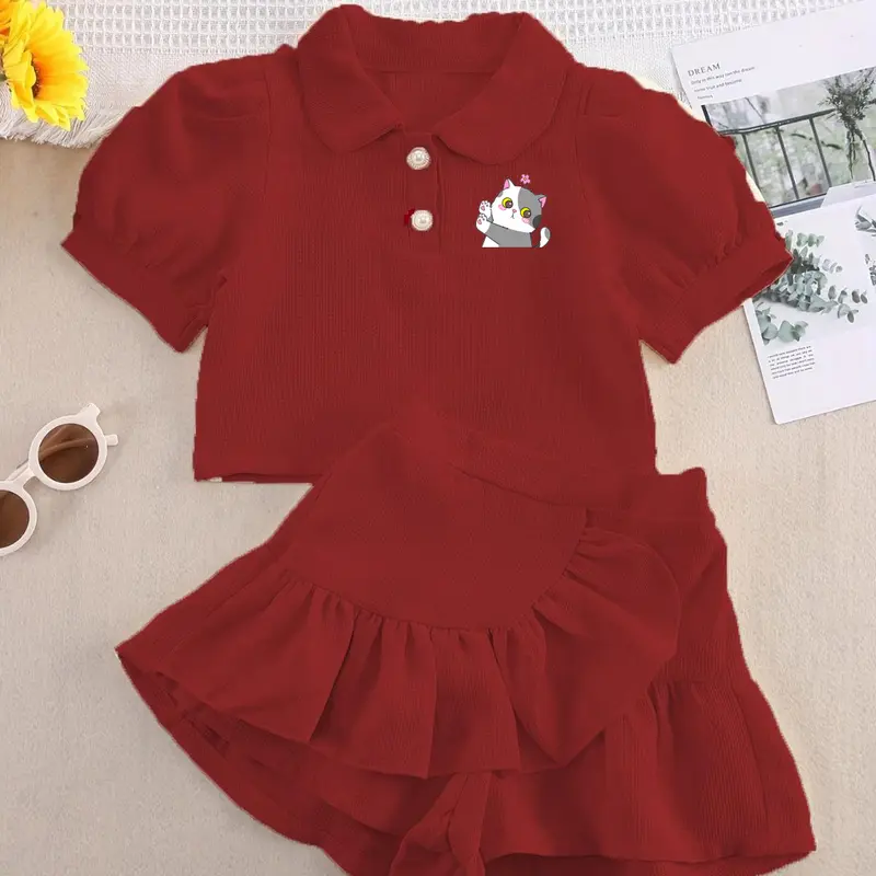 HANNA - SETELAN ANAK KIKU KISS CAT / ONE SET ROK CELANA ANAK PEREMPUAN MOTIF DTF 2