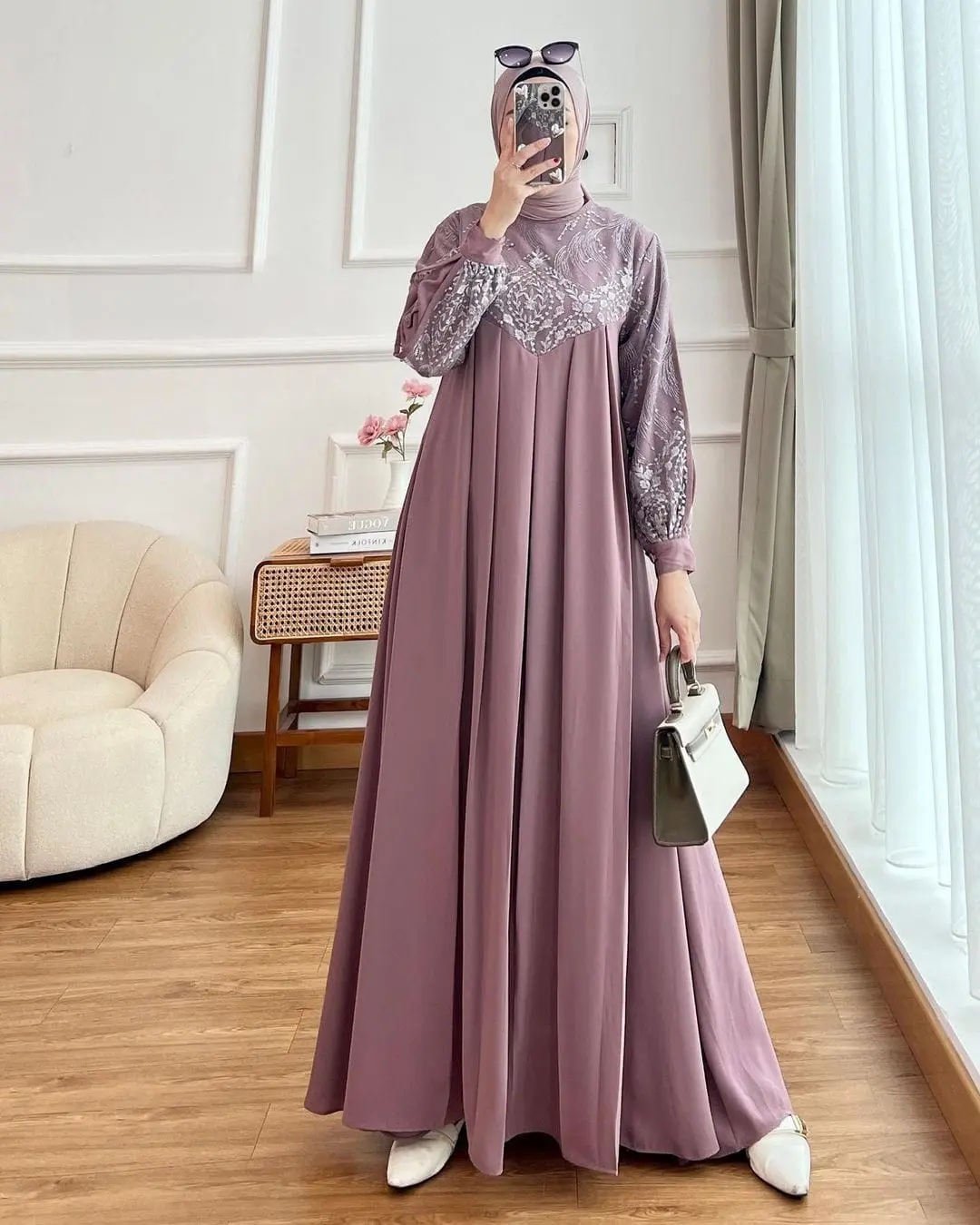 K&K FASHION/Mikayla/Inara Maxi Dress/Crinkle Mix Brukat/Gamis Wanita Kekinian/Gamis Lebaran Mewah 2025/Dewasa Muslim Simple Formal