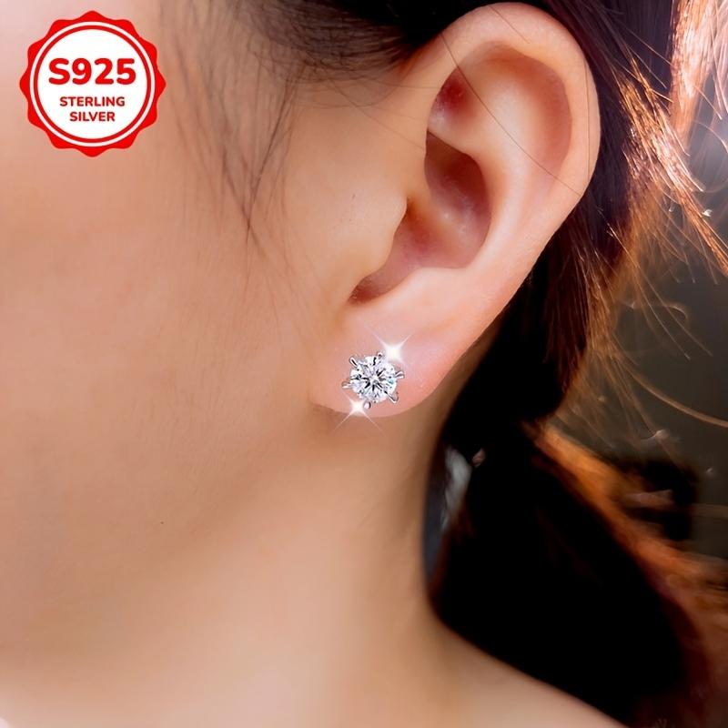 Product Introduction of Sterling Silver Shiny 6mm round Synthetic Zirconia Women's Trendy Earrings, Punk and Simple Style, Unisex Hip Hop Rock Earrings, Perfect Gift for Lovers, Valentine's Day Mother's Day, Wedding, Birthday, Anniversary, New Year Gift 4