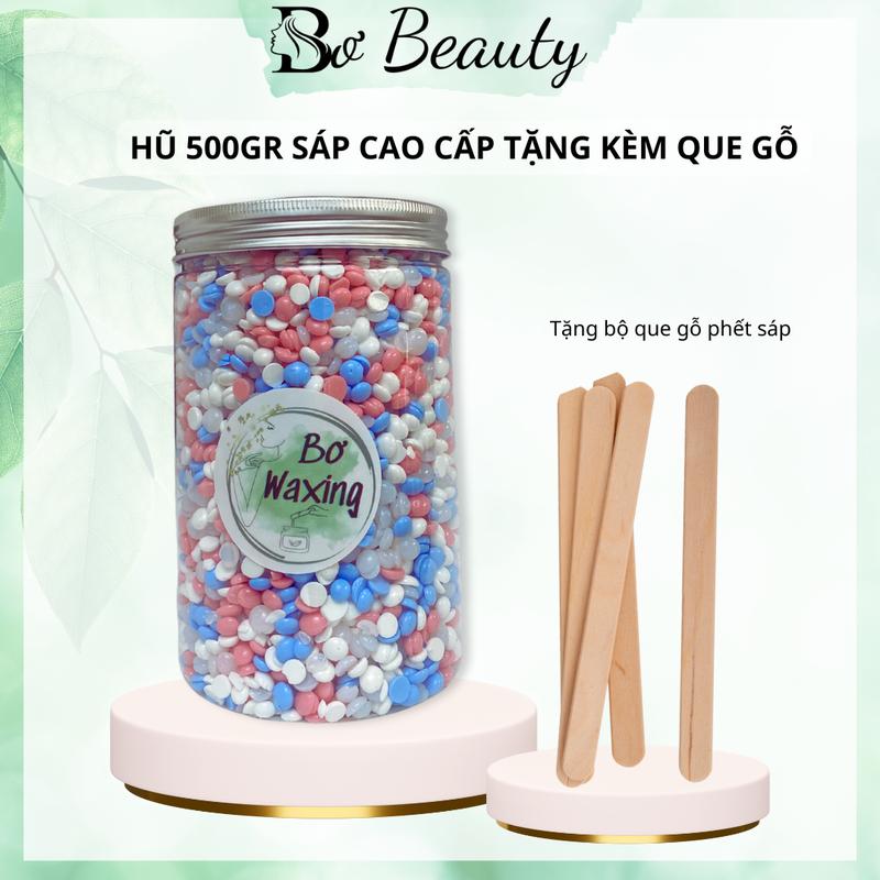 Hũ 500gr sáp wax lông sữa dừa mix nhiều màu siêu bám lông tặng kèm que phết gỗ Kem