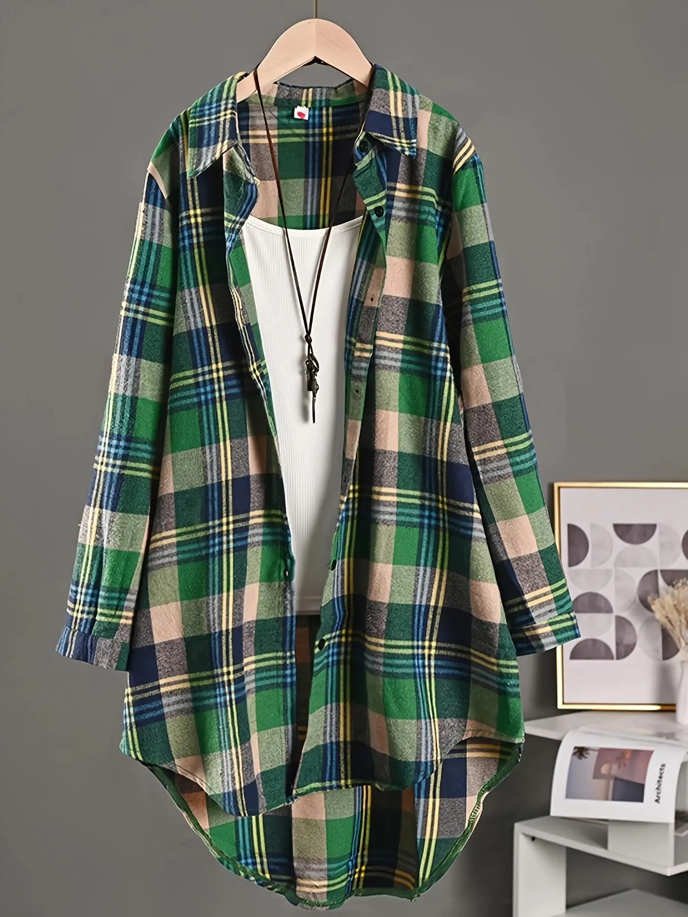 Women's Plaid Print Shirt, Casual Long Sleeve Button Front Shirt for Daily Wear, Ladies Clothes for All Seasons