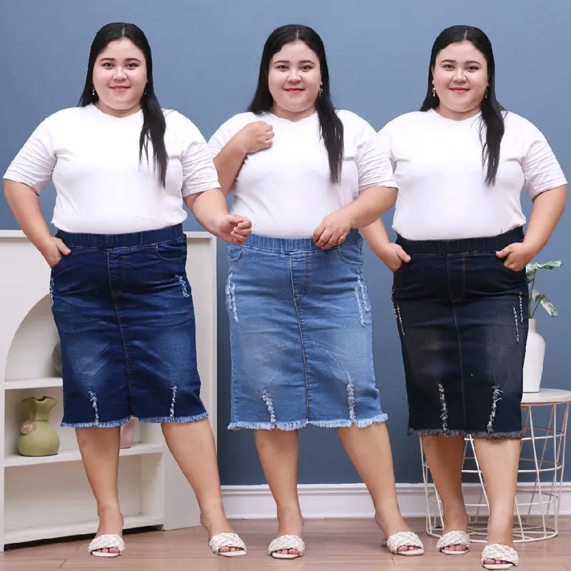 Rok Jeans Wanita Pinggang Karet Stretch Premium - Ukuran 31-43 - Span, Denim, Pendek, Panjang 0