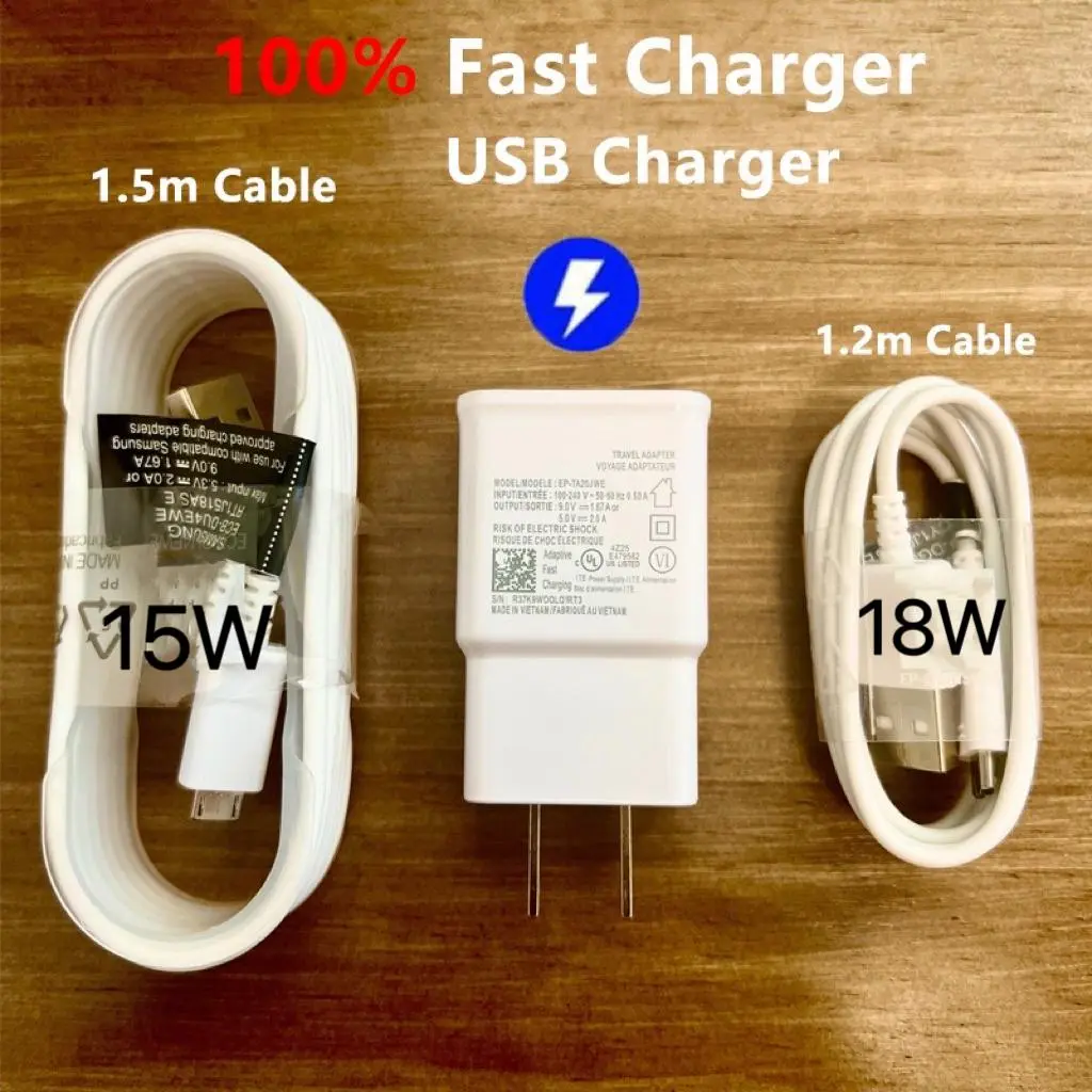 Flash fast 15W 18W Travel Charger Adapter Micro Typec Charger  with USB 3.0 Cable Fast charger compatible for Samsung A52 A53 A54 A73 A33 S21 S22 S23 S24ULTRA PLUS