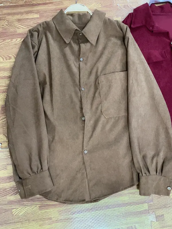 Áo sơ mi nhung tăm dài tay túi nắp form rộng freesize 4