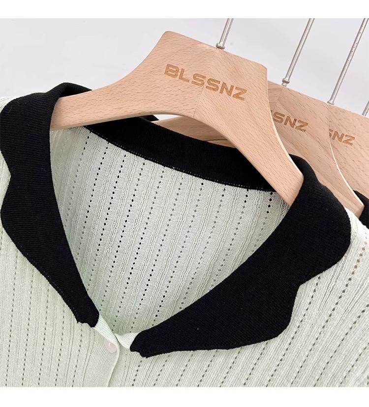 Product Introduction of Áo Cardigan Dệt Kim, ngắn Tay, Chất Liệu Lụa Ngầu Dành Cho Nữ, Mỏng Và Mùa Hè, Màu Sắc Tương Phản, Thiết Kế Độc Đáo Với Thiết Kế Áo Polo Rỗng Áo Cánh Nữ Hàng Đầu 20