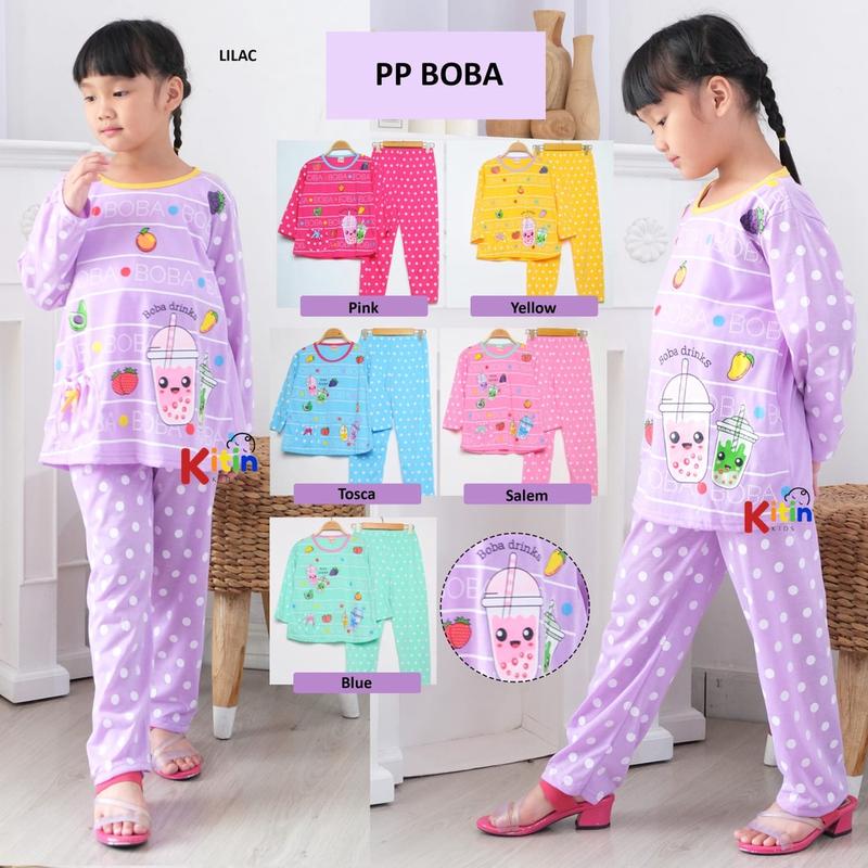 FN - SETELAN PIYAMA DAN BAJU TIDUR ANAK CEWEK/PEREMPUAN ABG JUMBO TANGGUNG MOTIF BOBA BUBBLE UKURAN 1-12 TAHUN 0