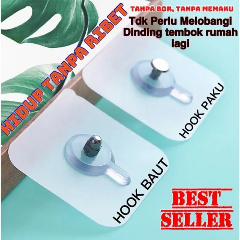 (ISI 10) Hook Gantungan Rak Model Baut / Paku / Magic Hook Tanpa BOR / MUR Stiker