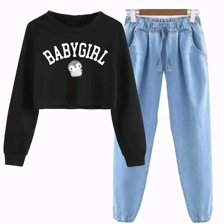 SETELAN ANAK REMAJA PEREMPUAN BABYGIRL PINGUIN CELANA DENIM Lengan panjang Fashion