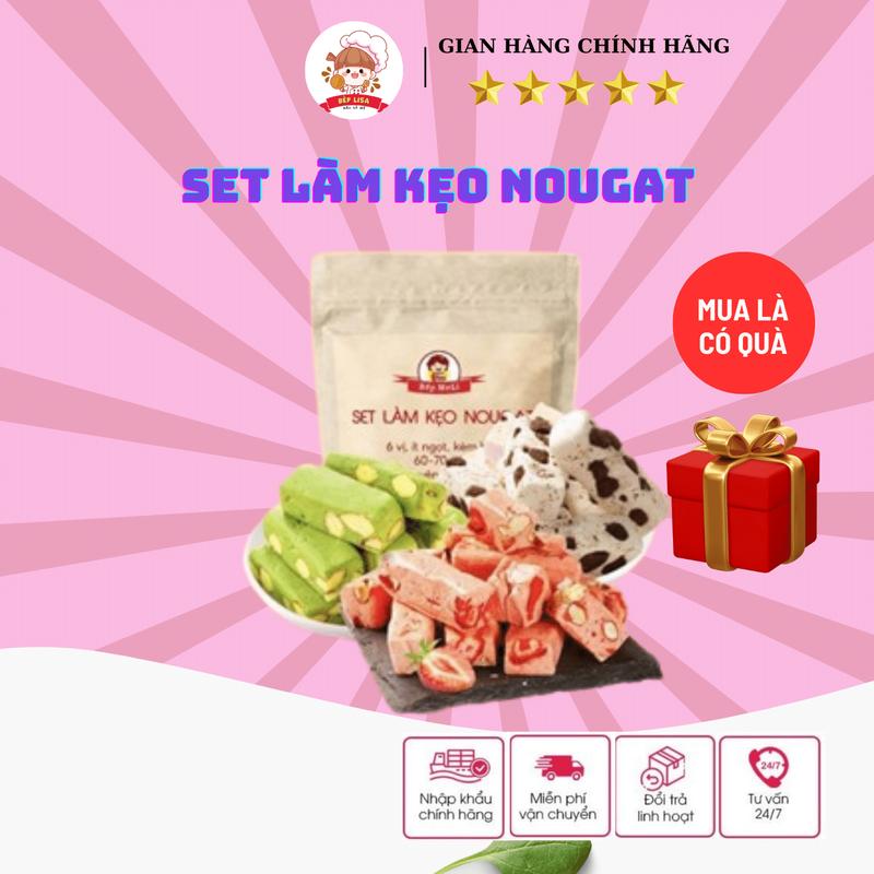 Set Làm Kẹo Nougat Không Kèm Bơ Nguyên Liệu Làm Kẹo Hạnh Phúc Thơm Ngon Thượng Hạng Bếp LISA Có Đầy Đủ Giấy Gói