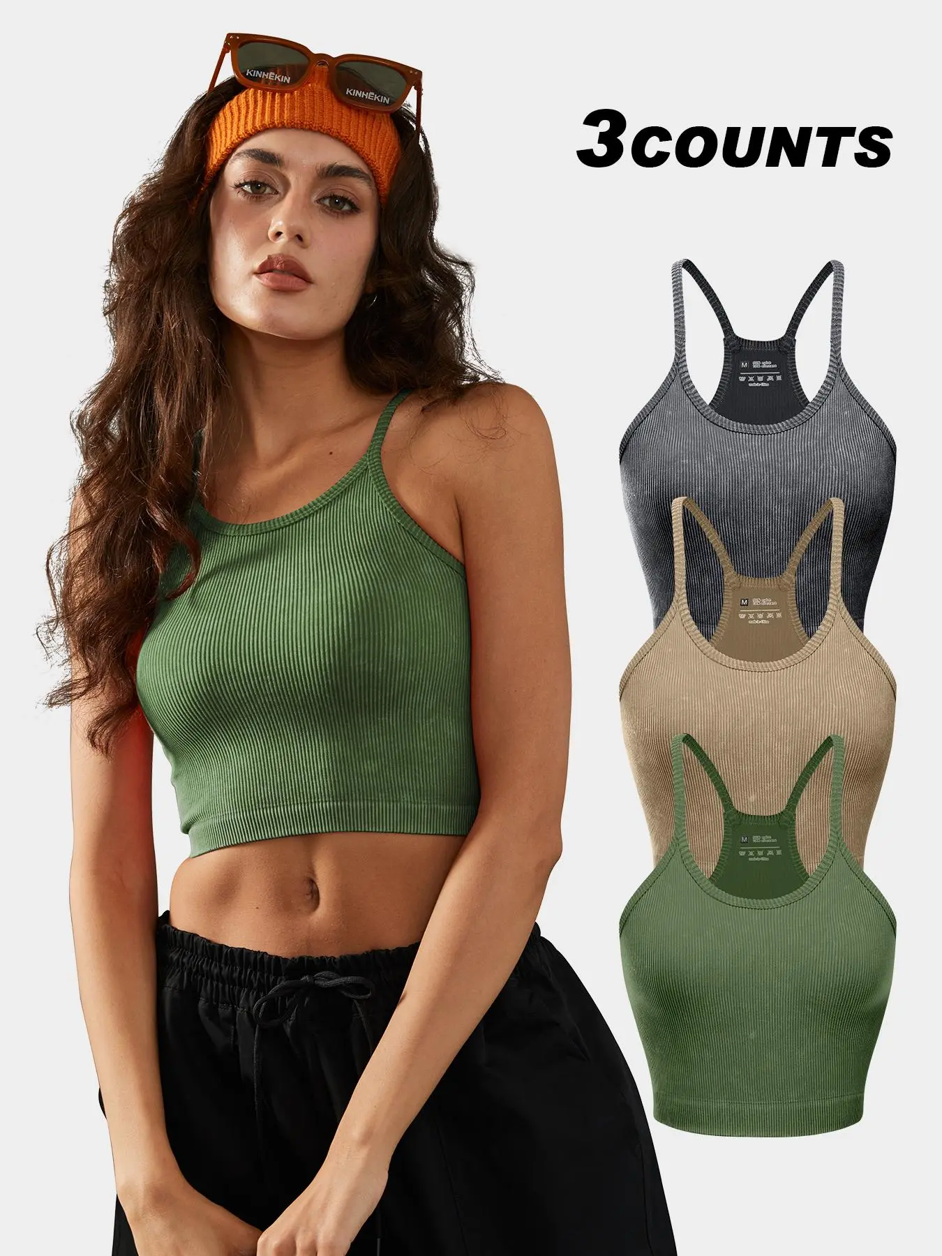 Women's Textured Ribbed Sports Vest, Solid Sleeveless Spaghetti Strap Crop Top for Yoga Gym Workout Running, Ladies Sportswear Clothing Fitness for Summer