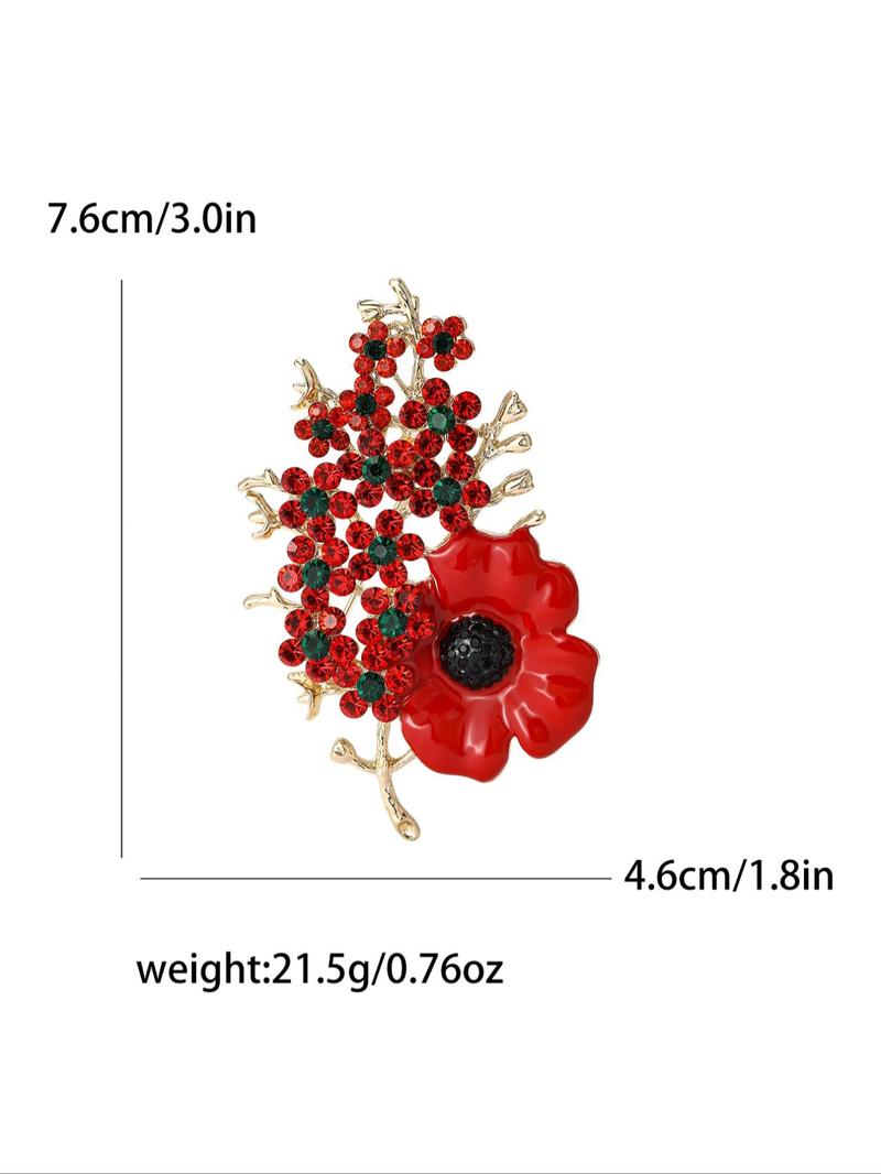 Product Introduction of Poppy Design Brooch, Fashionable Rhinestone Decorated Brooch for Women & Men, Enamel Pin Suitable Jewelry for Backpacks, Jeans, Scarves, Hats Decoration 1