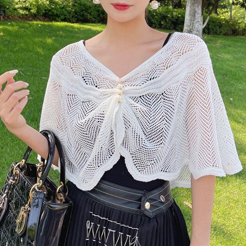 Khăn Choàng Đan Chui Đầu, Điều Hòa Không Khí Mùa Xuân Hè, Áo Mặc Bên Ngoài, Thời Trang Có Thể Đeo Được Áo Khoác Ngoài, Bảo Vệ Cổ Mỏng, Mỏng, Thích Hợp Cho Phụ Nữ, Với Trâm Cài