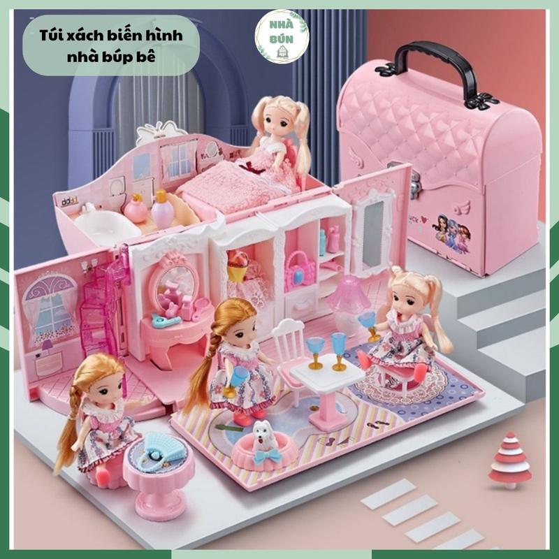 Túi Xách Biến Hình Thành Ngôi Nhà Búp Bê Thiết Kế Kèm 2 Búp Bê Đồ Chơi Búp Bê Màu Hồng Dễ Thương Cho Bé Toy C69