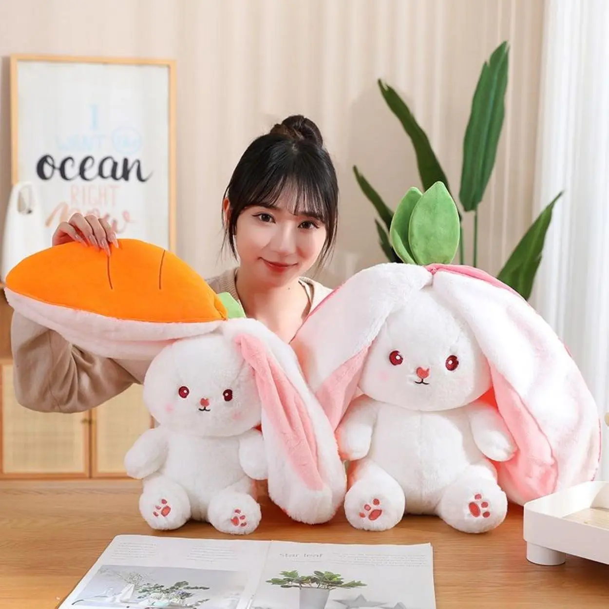 Boneka Kelinci Lucu 2 In 1 Rabbit stuffed Telinga Panjang  Motif Buah  strawbery dan Wortel Dolls