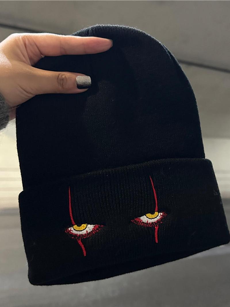 Product Introduction of Unisex Street Style Beanie Hat with Eye Design, Casual Trendy Warm Beanie Hat, Fashionable Knitted Beanie Hat For Fall & Winter 6