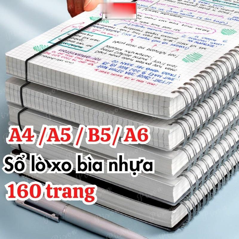 Sổ lò xo basic A6 A5 B5 A4 160 trang kẻ caro kẻ ngang trơn SỔ BÌA NHỰA - Định lượng 80gsm