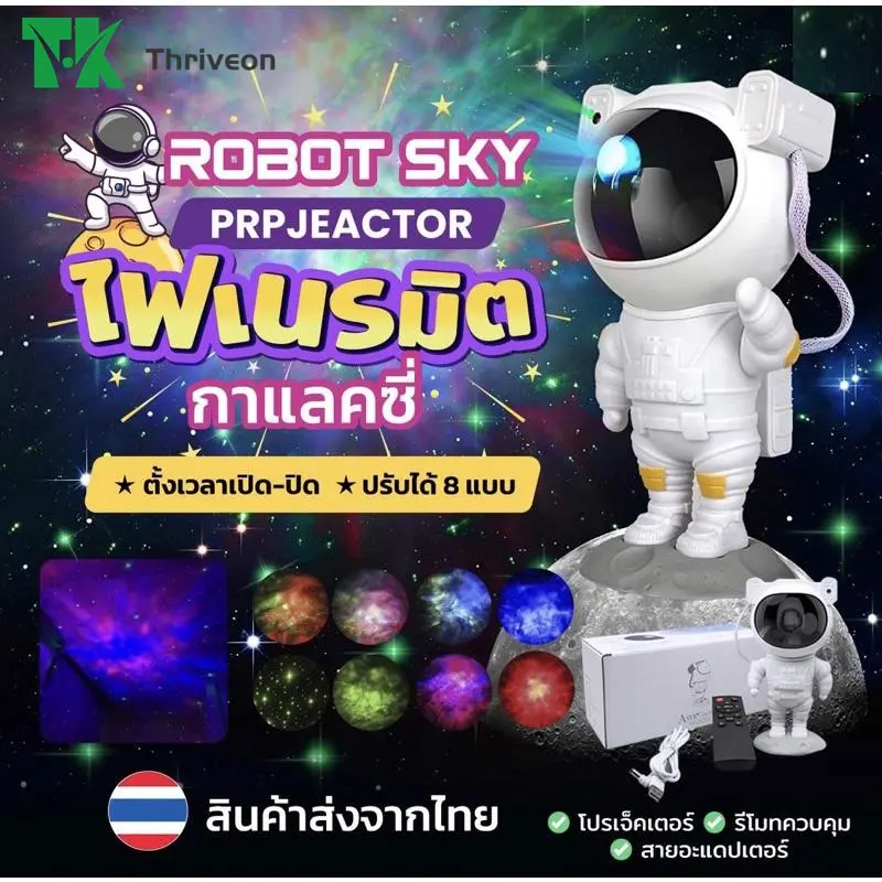 มีของพร้อมส่ง โคมไฟโปรเจคเตอร์ กาแล็กซี แสงเหนือ โมเดลนักบินอวกาศ พร้อมเลเซอร์ดวงดาว เปลี่ยนสี 8 แบบ ไฟตกแต่งห้อง โคมไฟ  ดวงจันทร์
