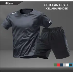 Setelan Kaos Running Dry Fit Baju Olahraga dan Celana Pendek Lari Pria TANPA SAKU
