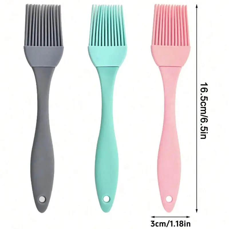 Silicone Barbecue Oil Brush, 3 Counts Kitchen Pancake Sauce Brushes, Baking Supplies, Kitchen Supplies, Barbecue Utensils, Dinnerware 2
