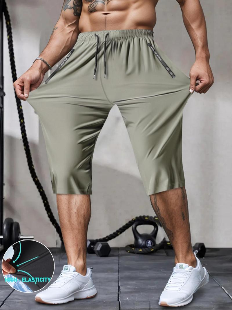 Product Introduction of Men's Solid Color Drawstring Waist Zipper Pocket Shorts, Regular Fit Casual Breathable Comfortable Shorts for Summer, Men's Bottoms for Gym Workout Running 4